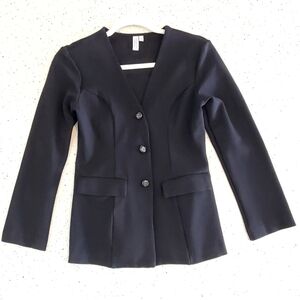 & Other Stories Black Fitted Stretchy Knit  Collarless V-Neck Blazer, Sz 4, EUC